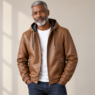 Lucerno Signature - Klassische Lederjacke getragen von einem Mann ab 55 Jahren