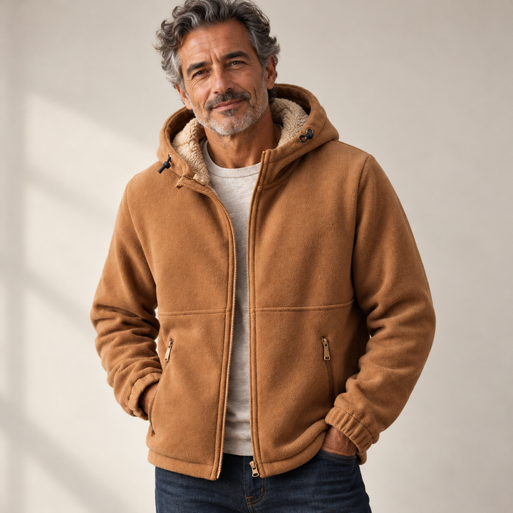 Alpino - Jacke mit Lammfleece-Optik getragen von einem Mann ab 55 Jahren