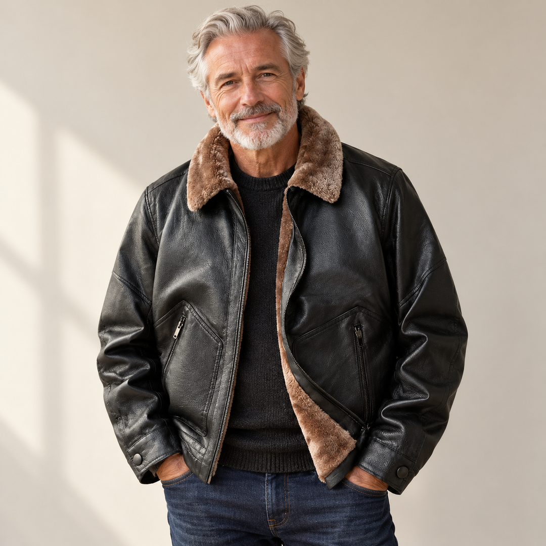 Lusso - Gefütterte Lederjacke getragen von einem Mann ab 55 Jahren