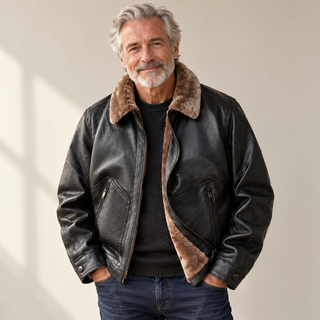 Lusso - Gefütterte Lederjacke getragen von einem Mann ab 55 Jahren