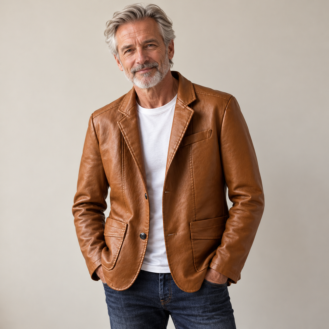 Orsino - Klassische Lederjacke getragen von einem Mann ab 55 Jahren