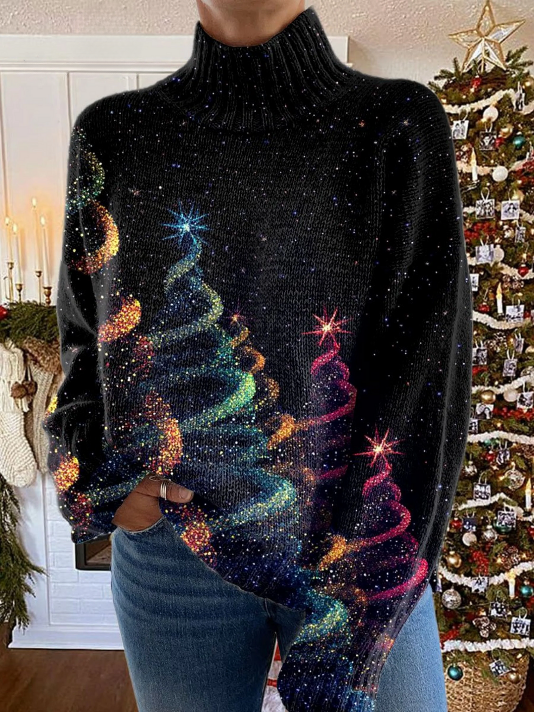 Olivia - Rollkragenpullover mit glitzerndem Weihnachtsbaummotiv - Produktansicht 1