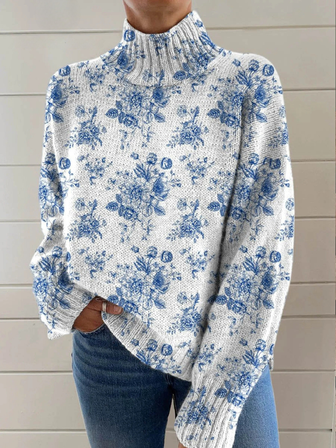 Ruby - Rollkragenpullover mit Blütenmuster - Produktansicht 1