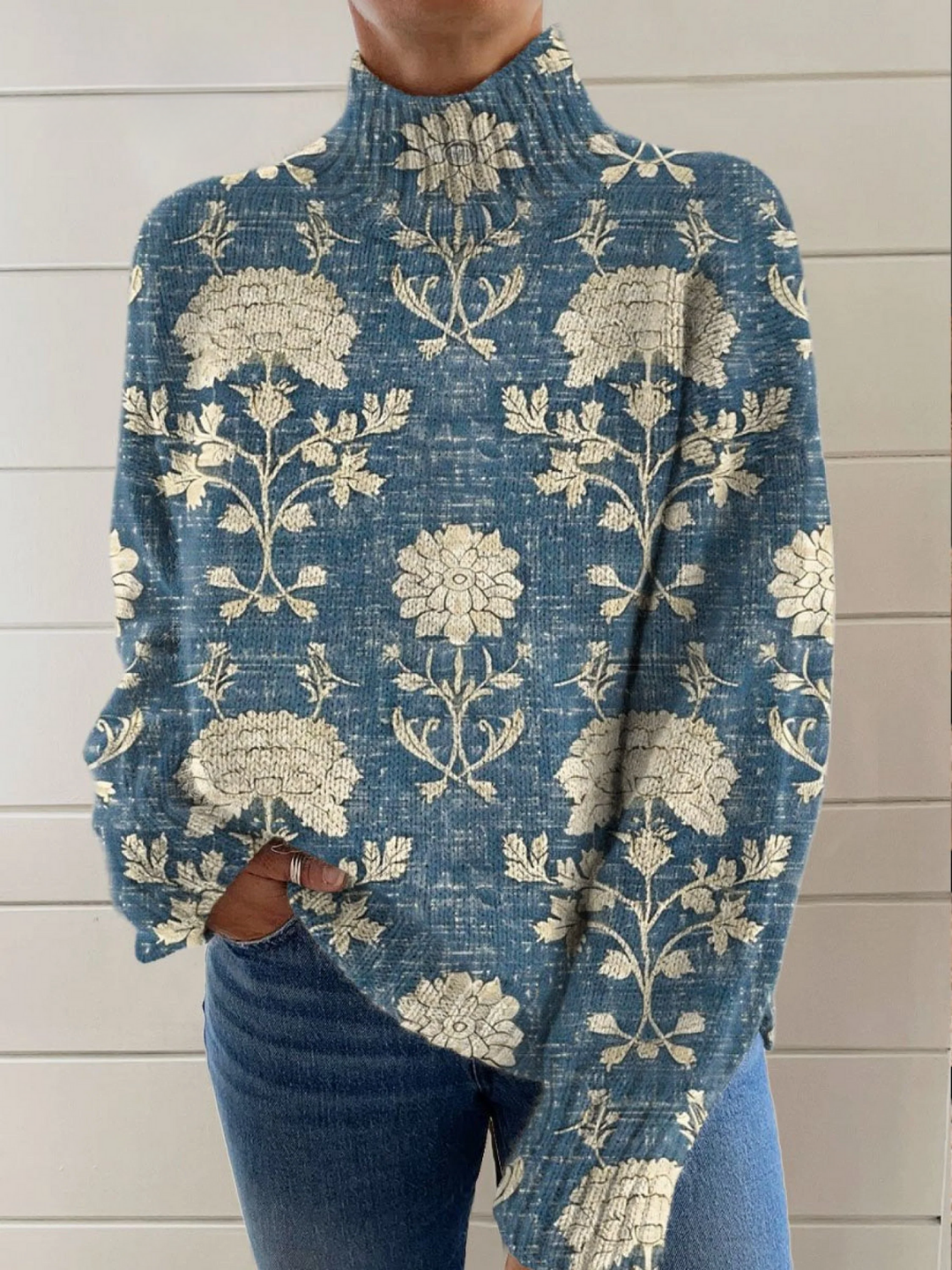Lily - Zeitloser Rollkragenpullover mit Blumenmuster - Produktansicht 1