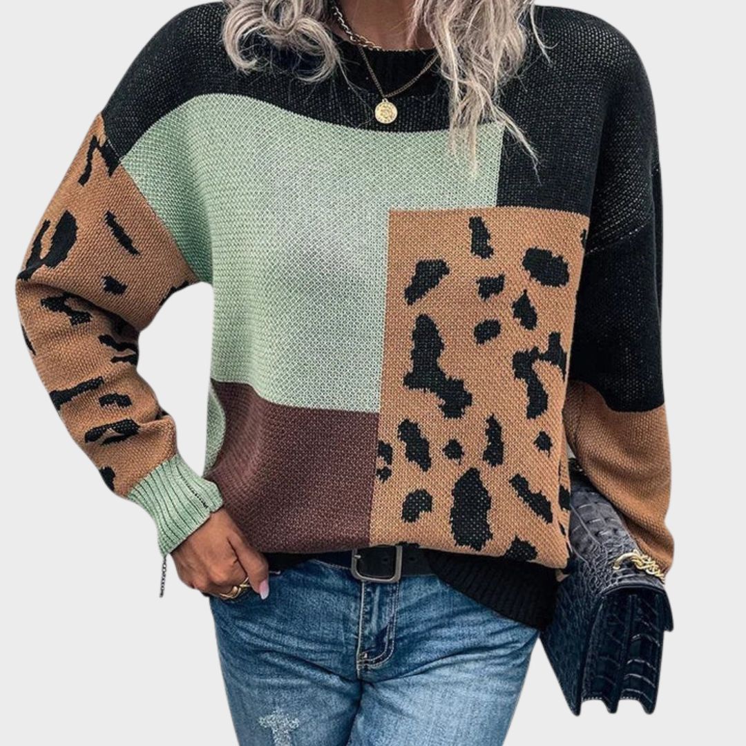Nele - Rundhalspullover mit Leo- und Colorblock-Muster - Produktansicht 1