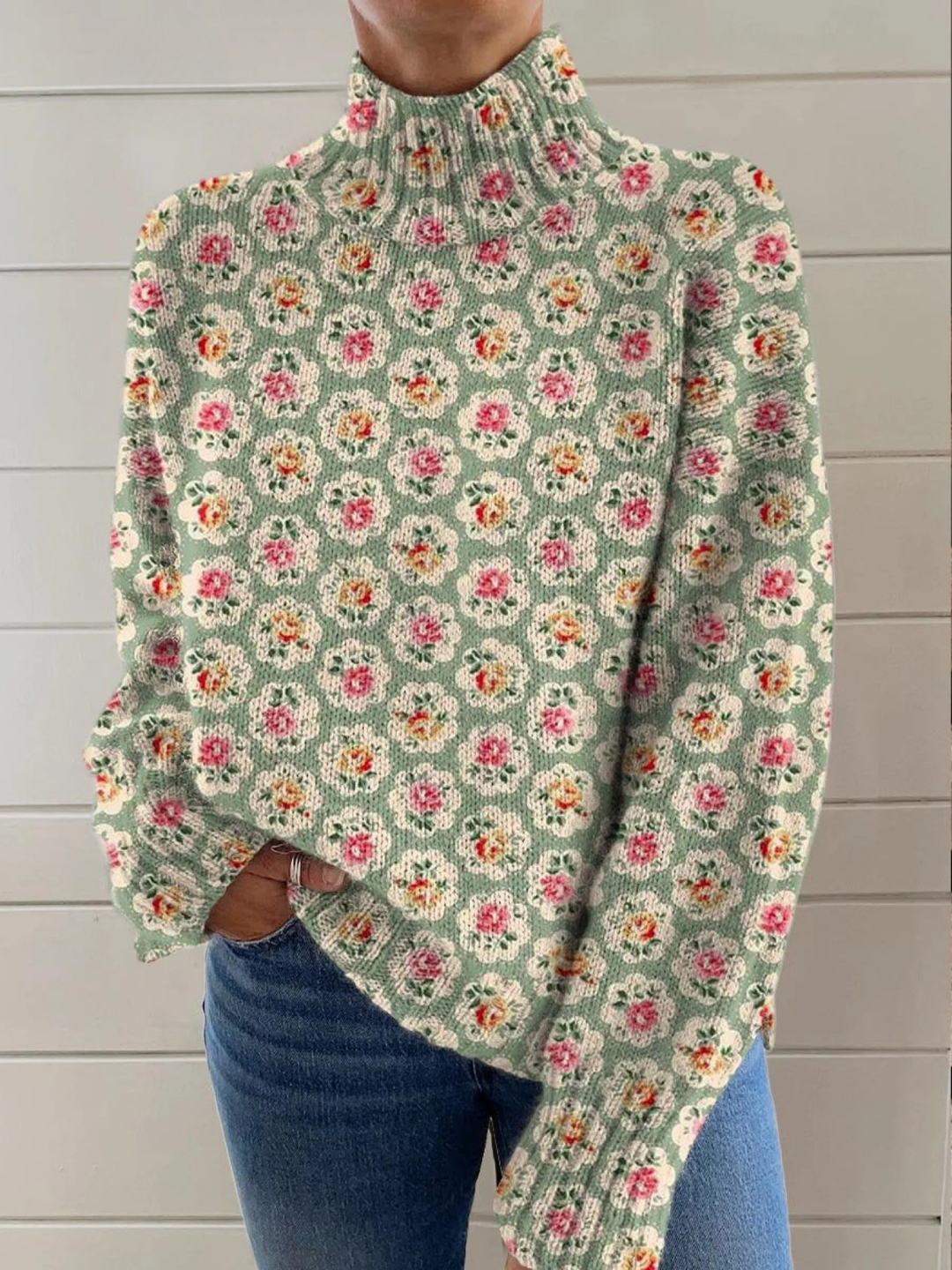 Chloe - Rollkragenpullover mit Blumenmuster - Produktansicht 1