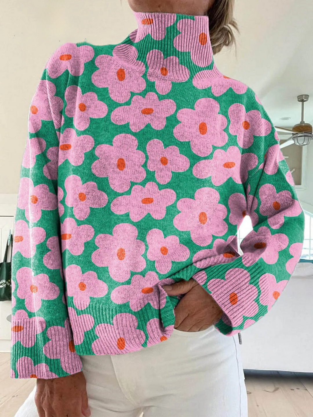 Hannah - Strick-Rollkragenpullover mit Blumenmuster - Produktansicht 1
