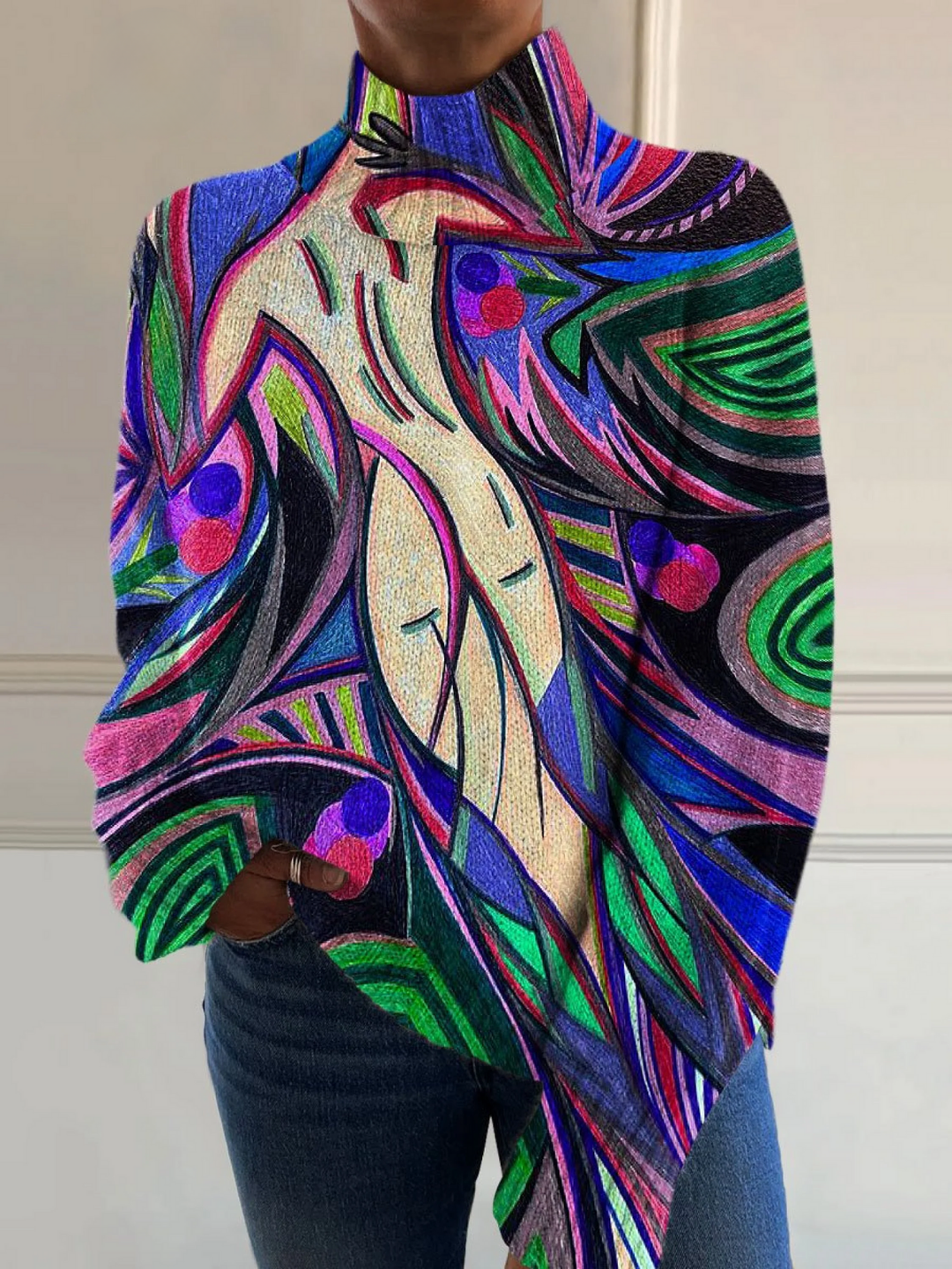 Evie - Retro-Rollkragenpullover mit abstraktem Muster - Produktansicht 1