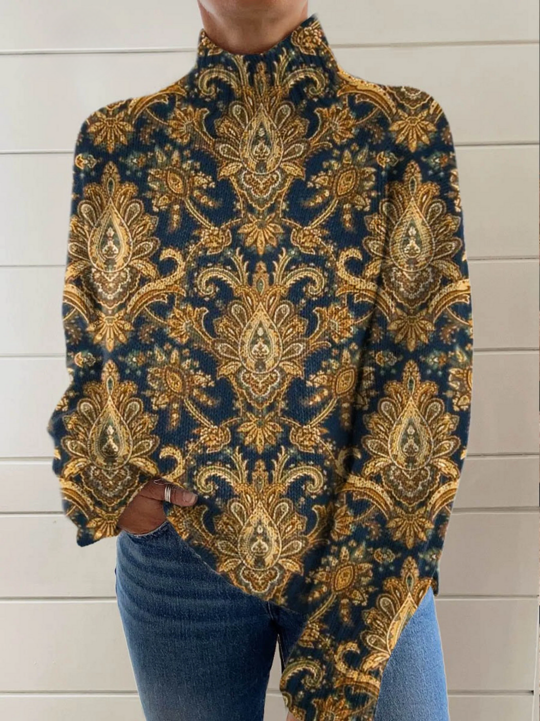 Scarlett - Vintage-Rollkragenpullover mit floraler Grafik - Produktansicht 1