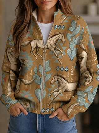 Jade – Strickjacke mit Wüstenmotiv und Reißverschluss