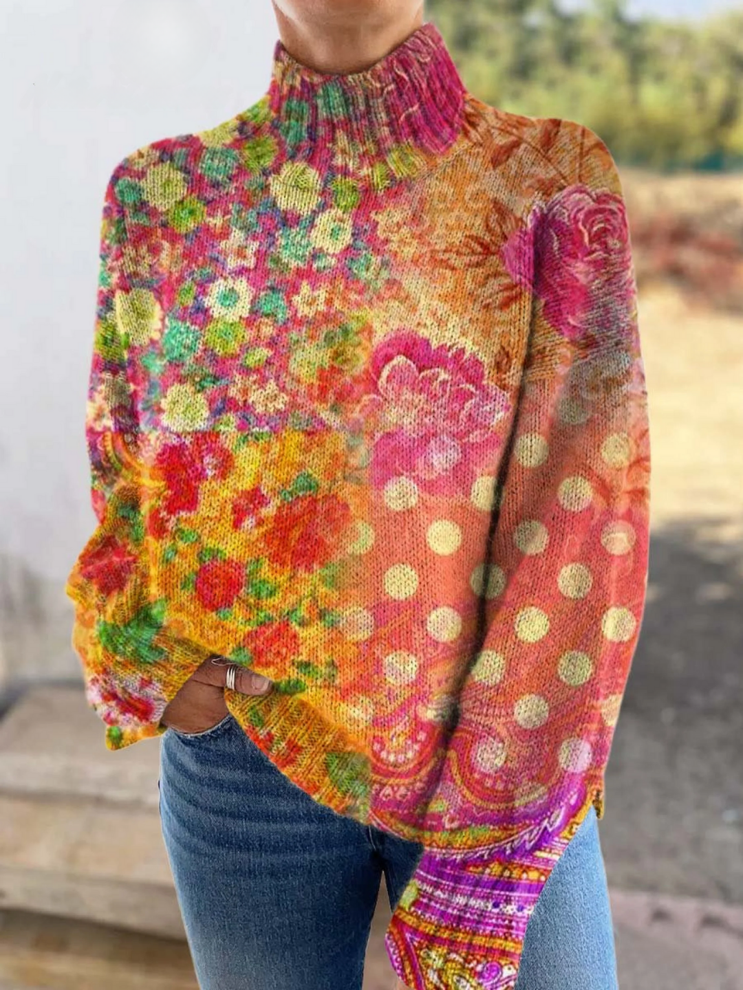 Abigail - Rollkragenpullover mit Blumen- und Punktmuster - Produktansicht 1