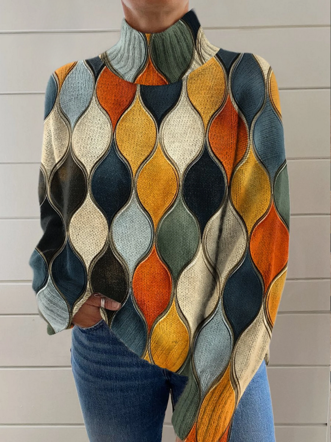 Ella - Rollkragenpullover mit abstraktem Muster - Produktansicht 1