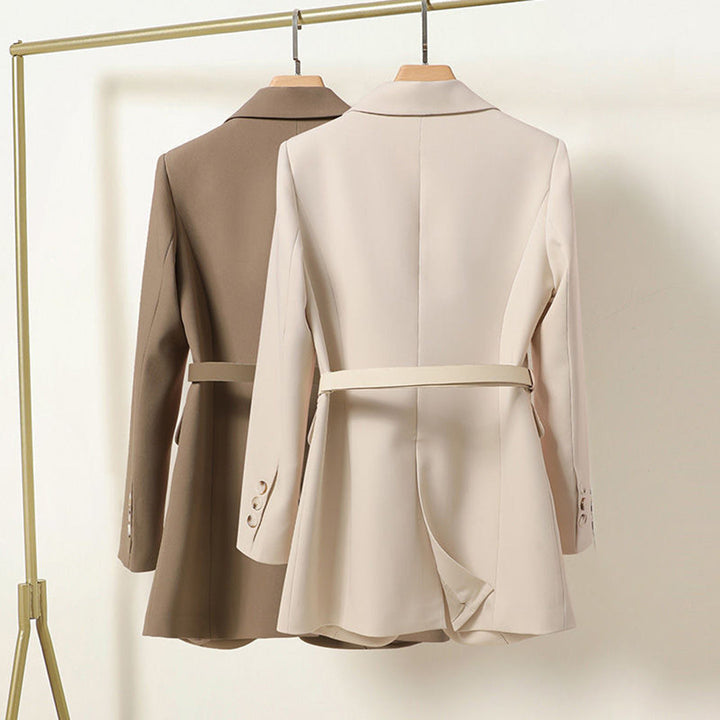 Women's Belted Blazer with Notched Lapel and Loose Fit