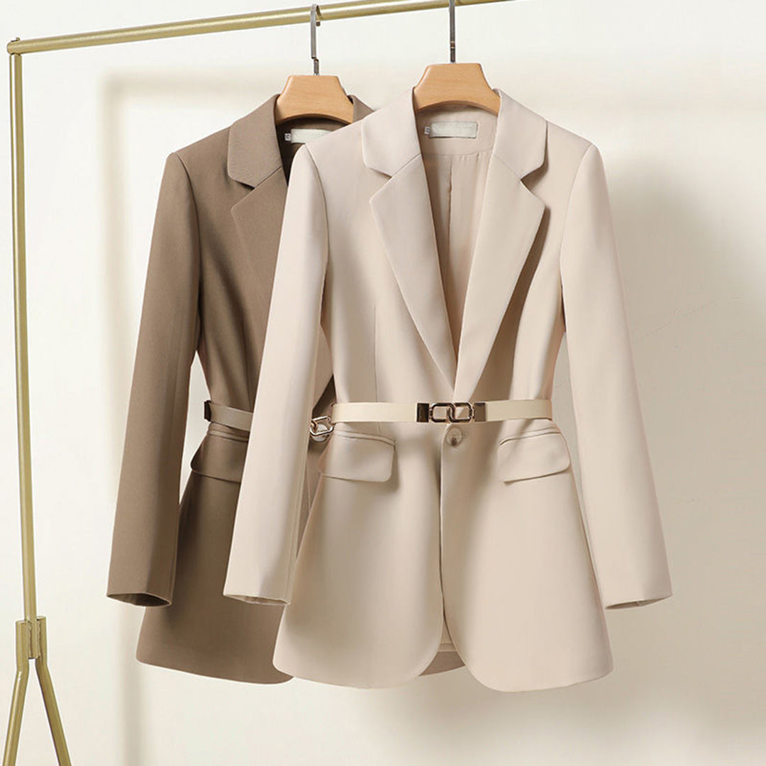 Women's Belted Blazer with Notched Lapel and Loose Fit