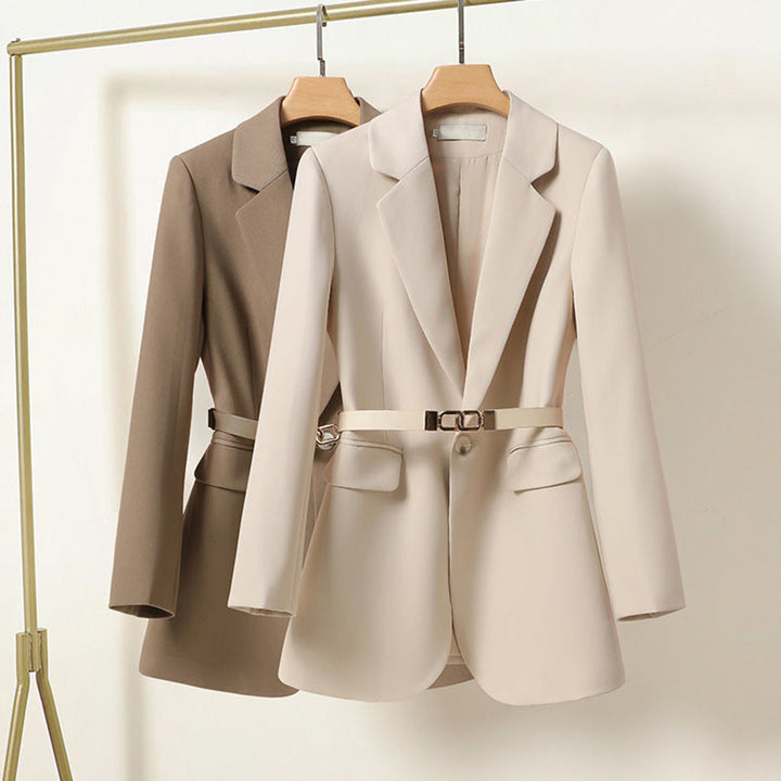 Women's Belted Blazer with Notched Lapel and Loose Fit