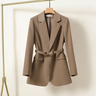 Women's Belted Blazer with Notched Lapel and Loose Fit