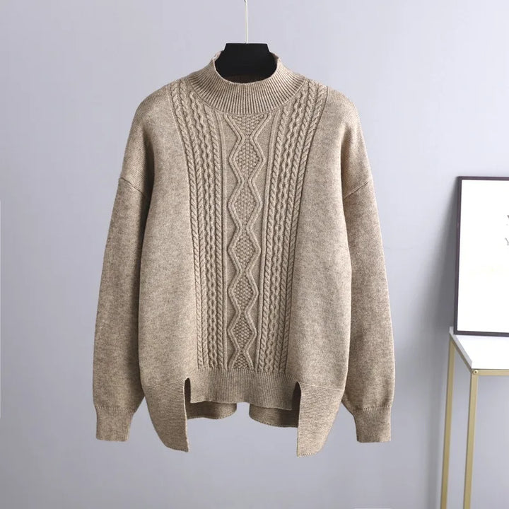 Women's Cable-Knit Loungewear Set with Mock Neck Jumper