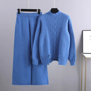 Women's Cable-Knit Loungewear Set with Mock Neck Jumper