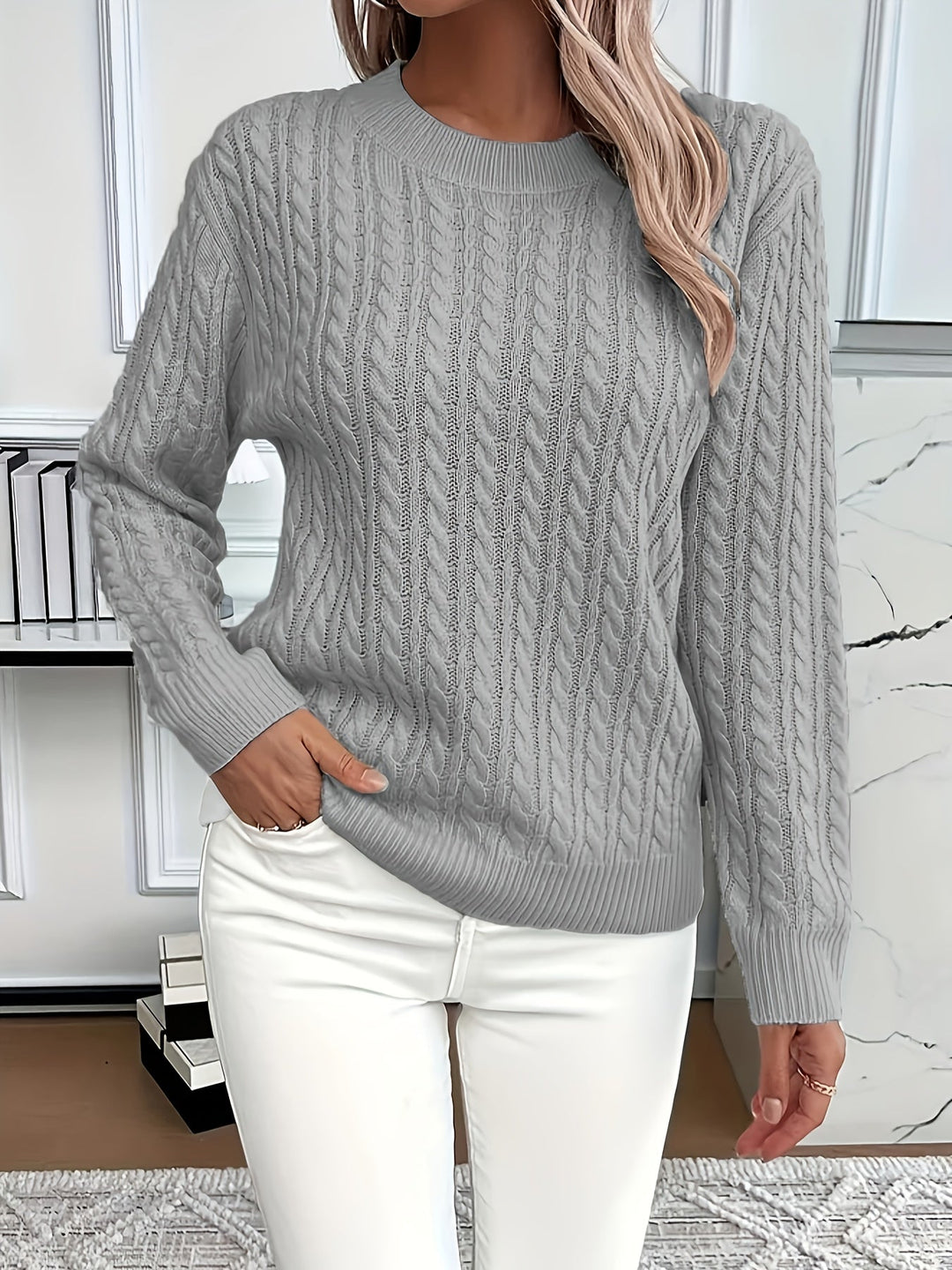 Romy - Zopfstrickpullover mit kurzem Reißverschluss - Produktansicht 2