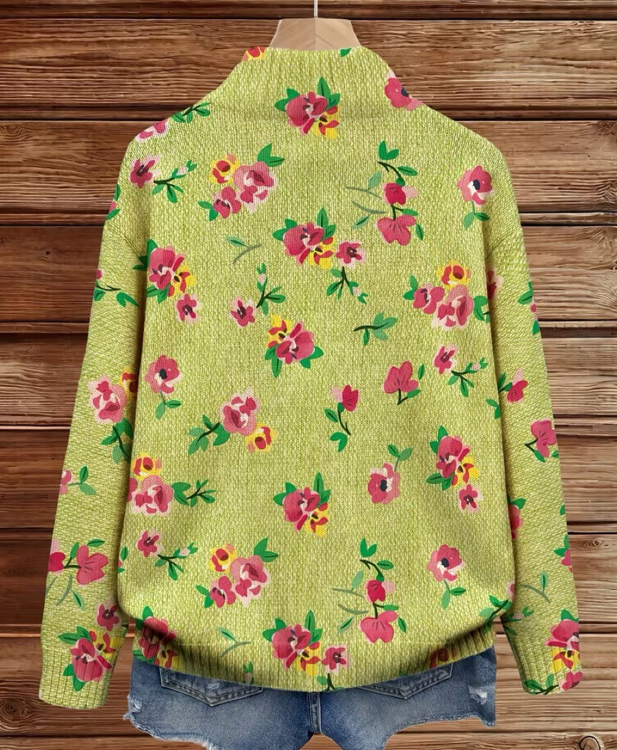 Ava – Strickjacke mit pinkem Blumenmuster und Reißverschluss