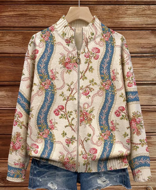 Kennedy – Strickjacke mit rankenden Rosen und Reißverschluss