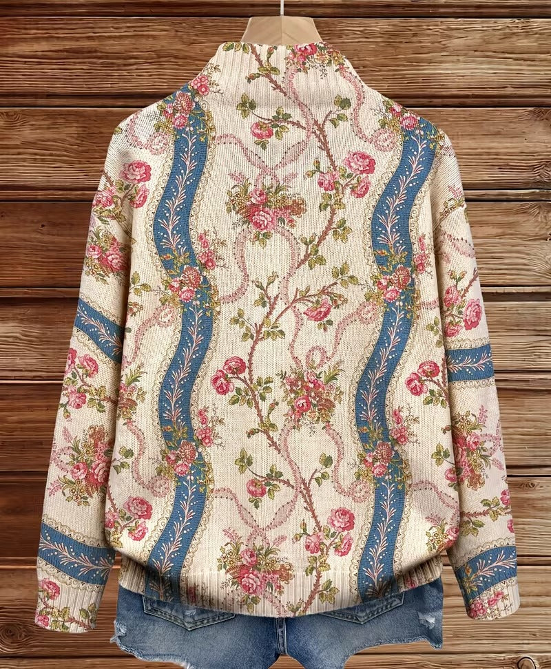 Kennedy – Strickjacke mit rankenden Rosen und Reißverschluss