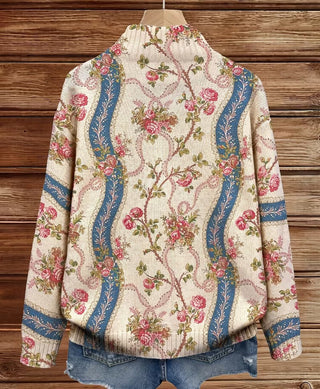 Kennedy – Strickjacke mit rankenden Rosen und Reißverschluss