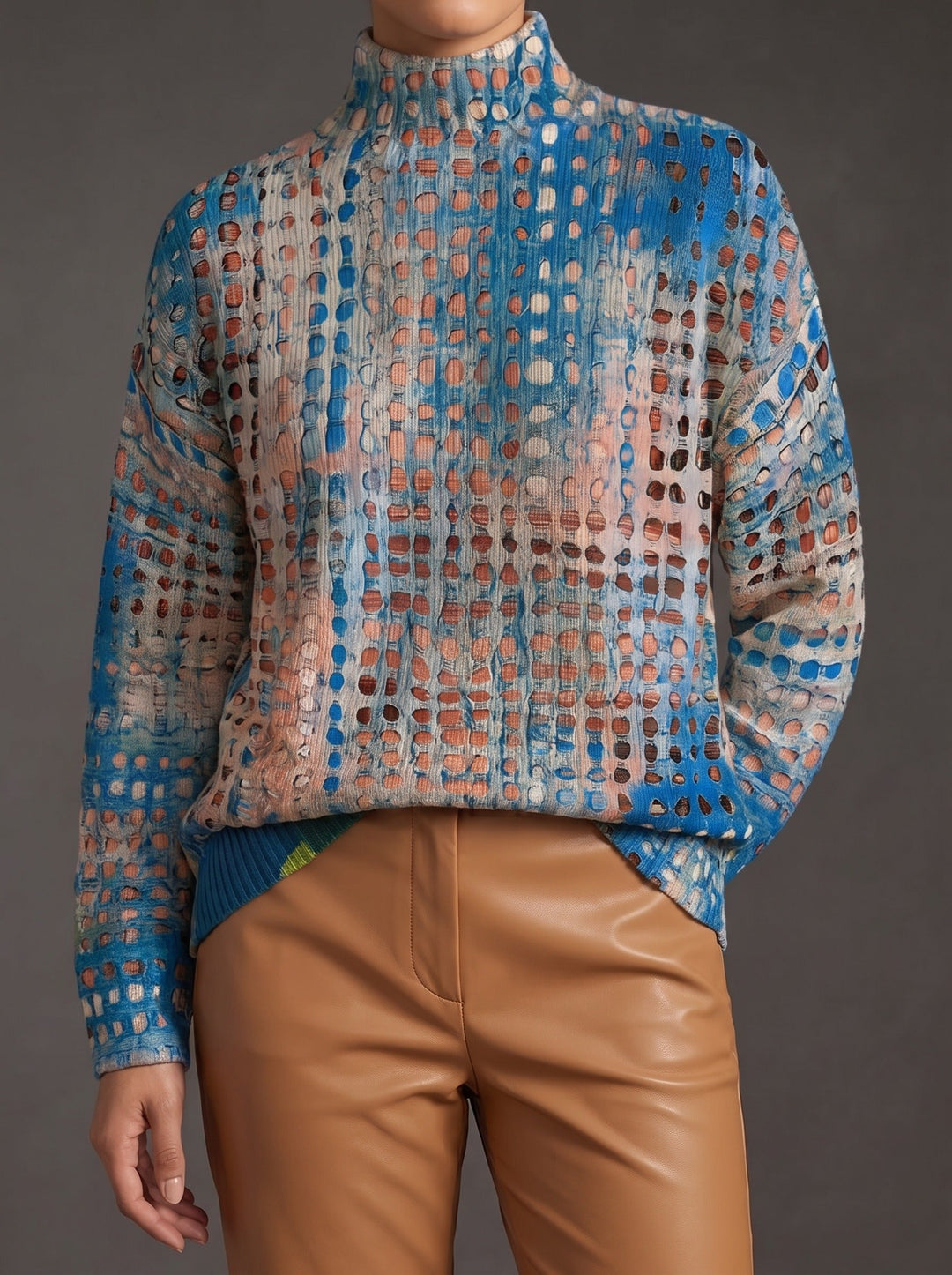 Havilah - Indigofarbener Rollkragenpullover mit Gittermuster - Produktansicht 1