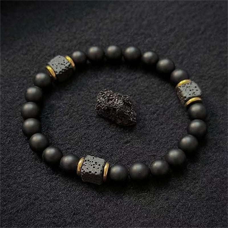 Noir Herrenarmband mit schwarzen Perlen und Lavastein-Elementen