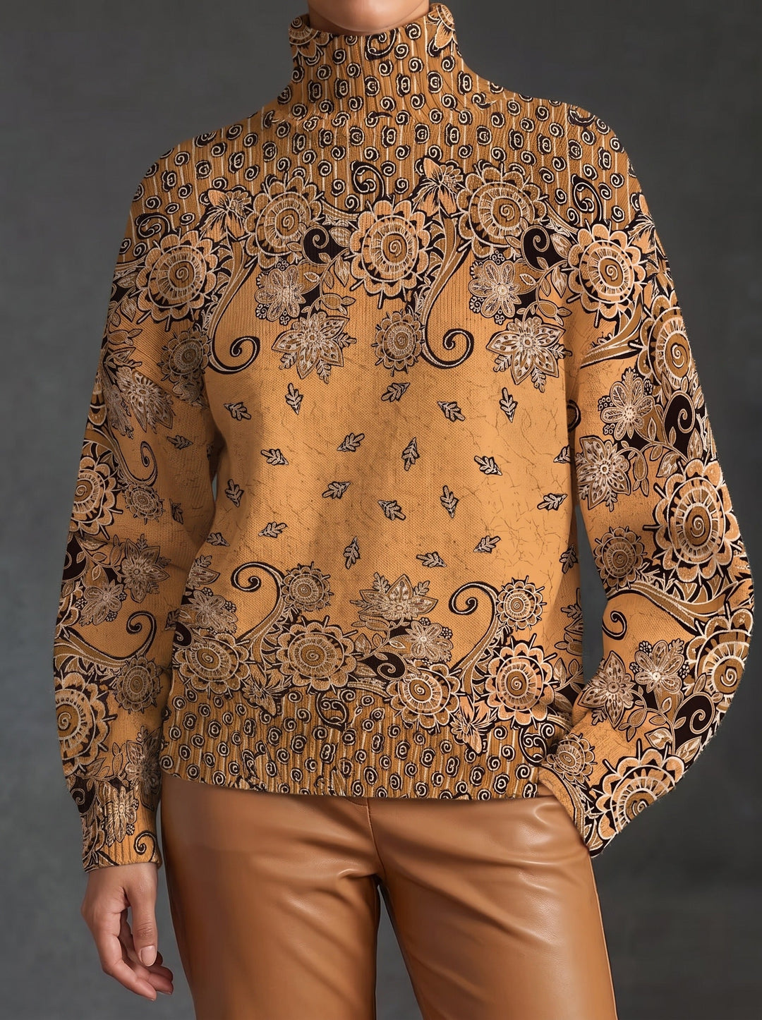 Oleander - Karamellfarbener Paisley-Rollkragenpullover - Produktansicht 1