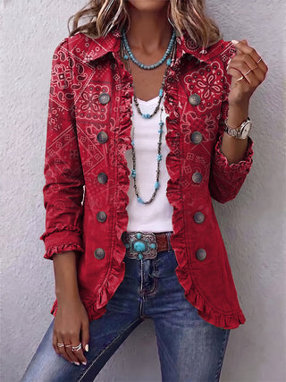 Criselle – Boho-Rüschenjacke mit Paisley-Farbverlauf