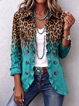 Elspeth – Rüschenjacke mit Leoparden-Farbverlauf