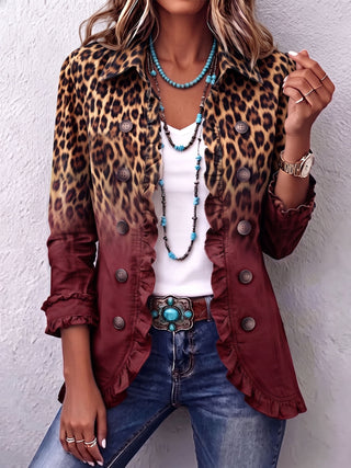 Elspeth – Rüschenjacke mit Leoparden-Farbverlauf