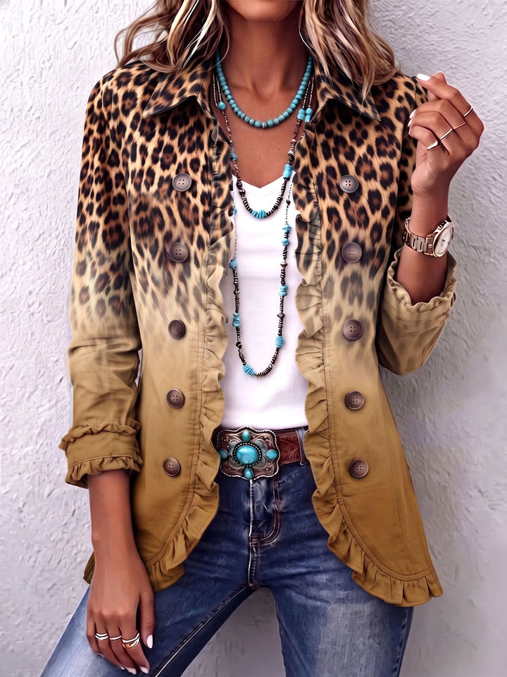Elspeth – Rüschenjacke mit Leoparden-Farbverlauf