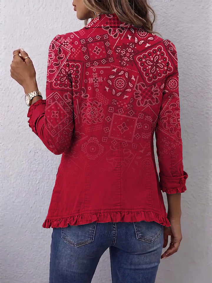 Criselle – Boho-Rüschenjacke mit Paisley-Farbverlauf