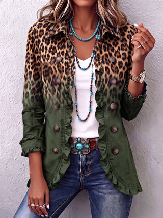 Elspeth – Rüschenjacke mit Leoparden-Farbverlauf