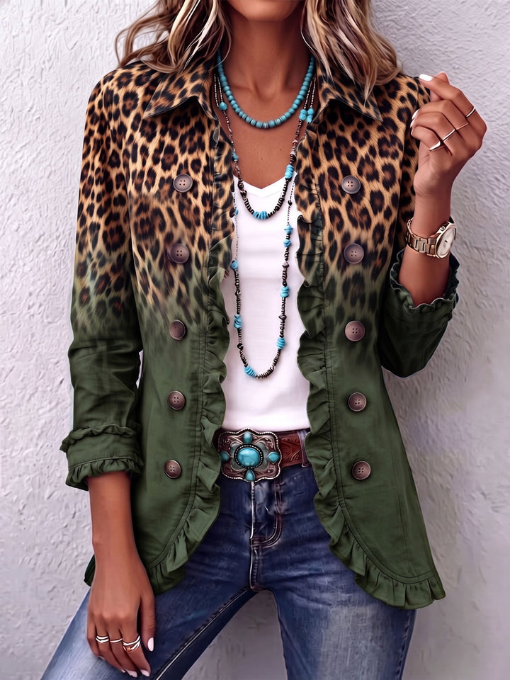 Elspeth – Rüschenjacke mit Leoparden-Farbverlauf