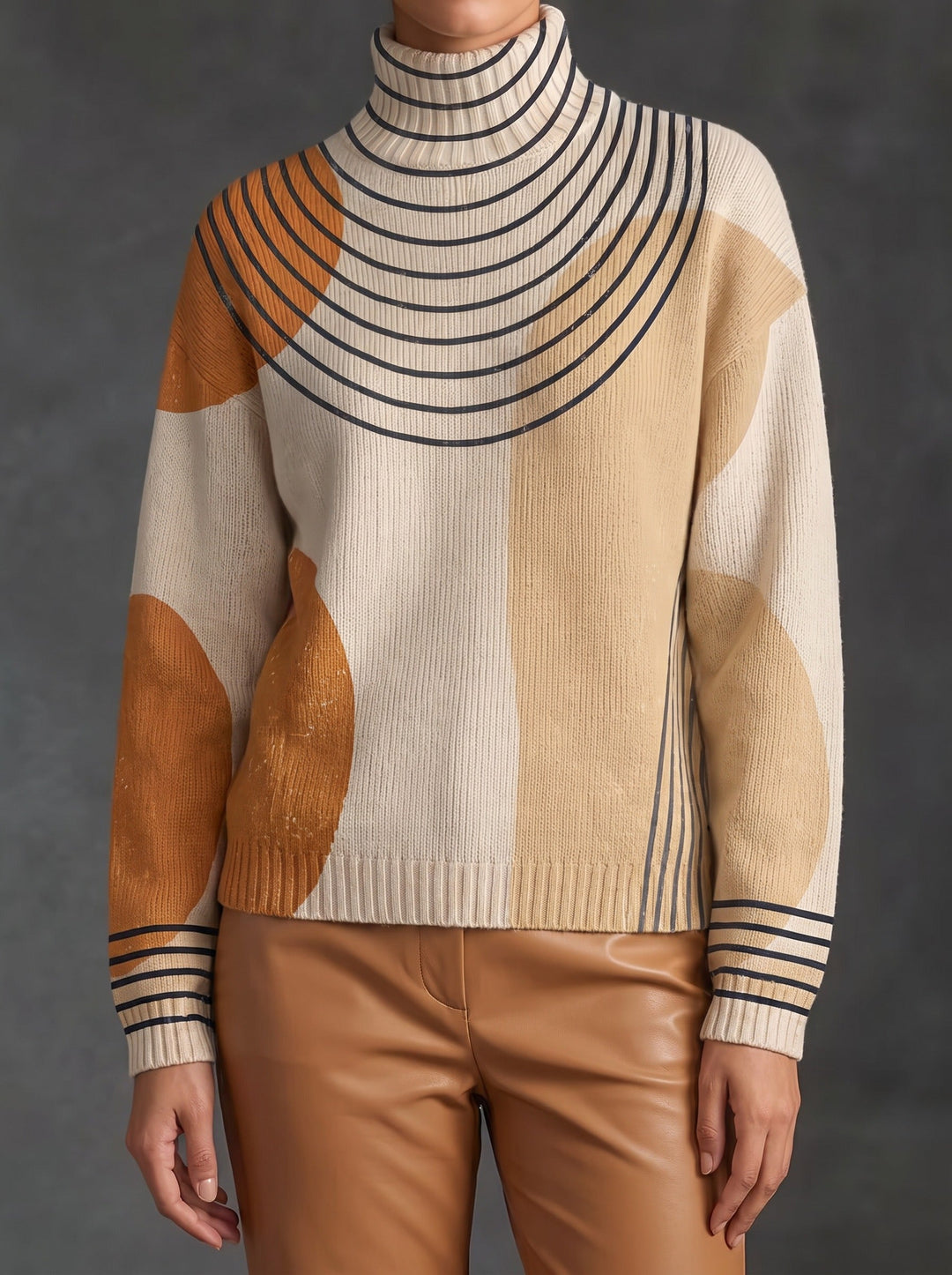 Perrine - Colorblock-Rollkragenpullover mit Bogenmuster - Produktansicht 1