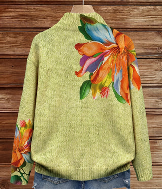 Athena – Strickjacke mit tropischem Lilienmuster und Reißverschluss