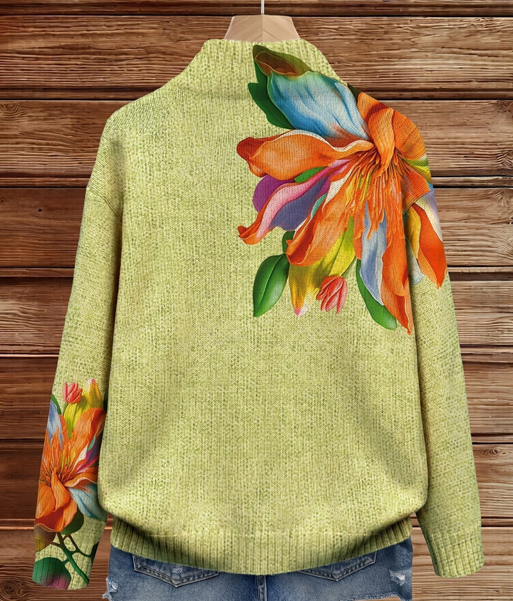Athena – Strickjacke mit tropischem Lilienmuster und Reißverschluss