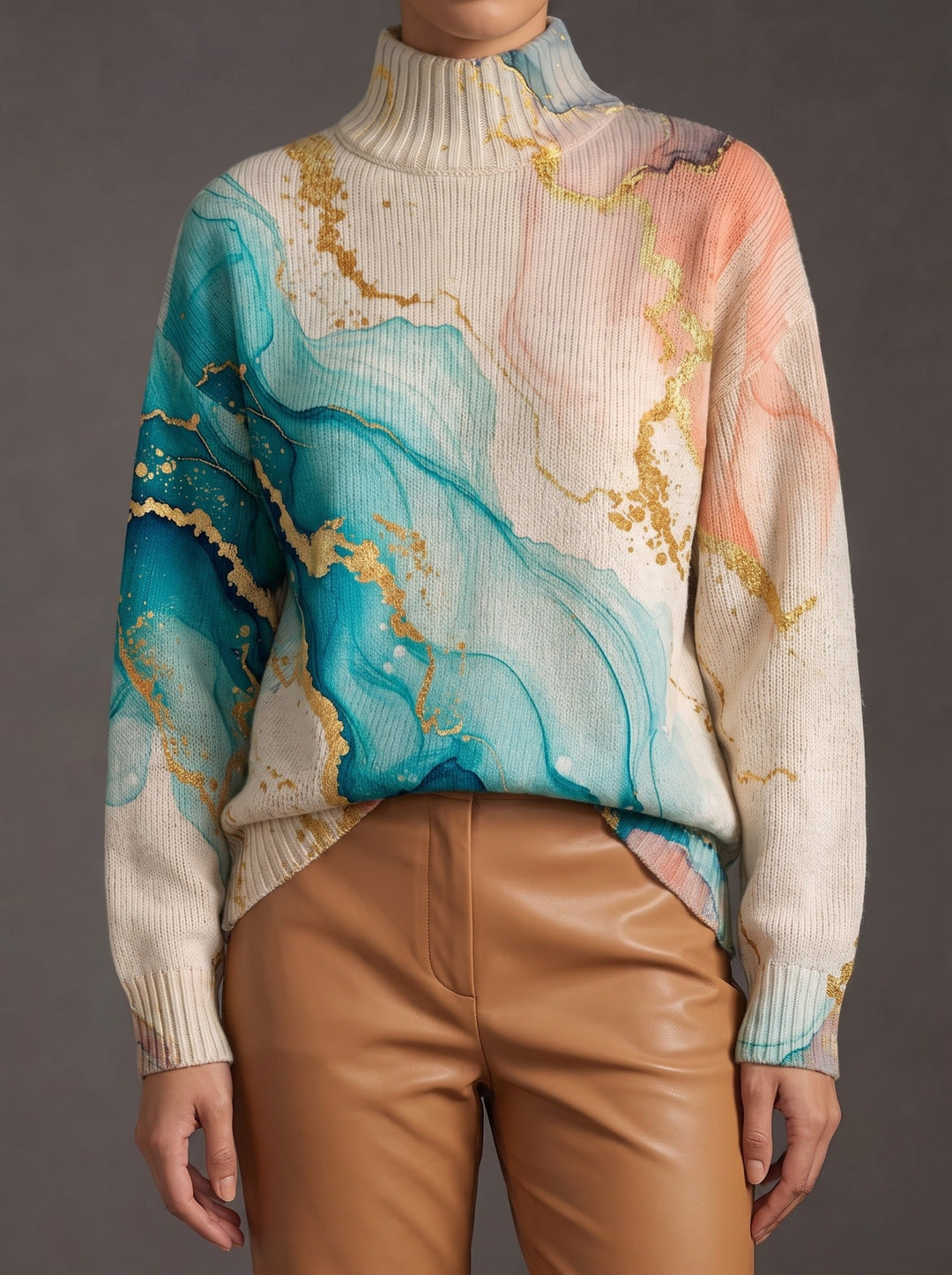 Verity - Rollkragenpullover mit marmoriertem Muster - Produktansicht 1