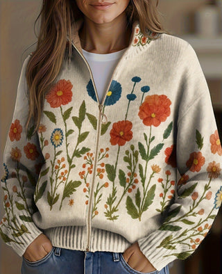Ariel – Strickjacke mit Wildblumenmuster und Reißverschluss