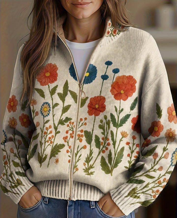 Ariel – Strickjacke mit Wildblumenmuster und Reißverschluss