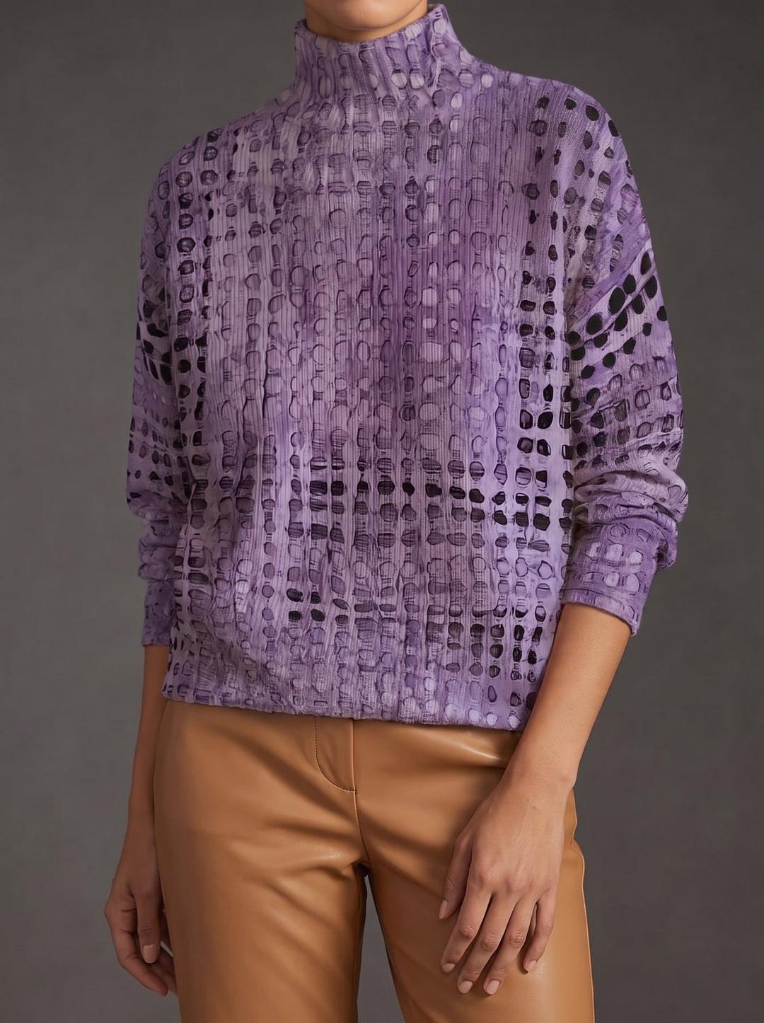 Ysolde - Lavendelfarbener Rollkragenpullover mit Gittermuster - Produktansicht 1